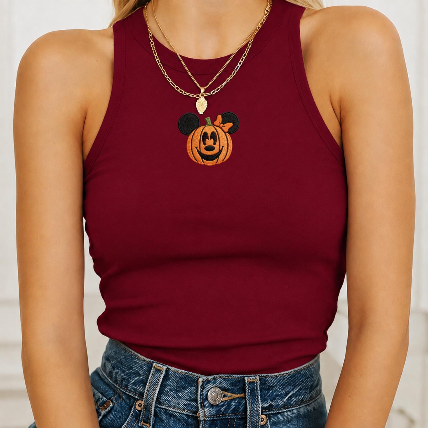 Embroidered Minnie Mouse Pumpkin Halloween Tank Top and Shirt – Cute Disney Spooky Season Women Outfit Tee and Gift for Her - photo 5