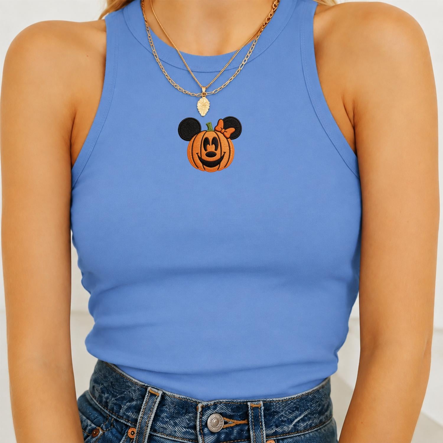 Embroidered Minnie Mouse Pumpkin Halloween Tank Top and Shirt – Cute Disney Spooky Season Women Outfit Tee and Gift for Her - photo 9