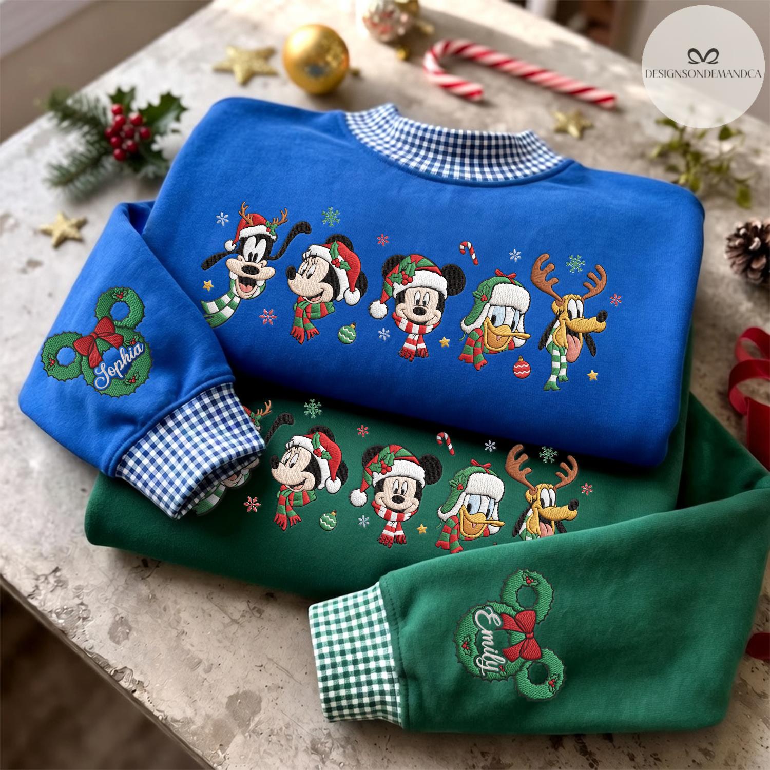Embroidered Mickey and Friends Christmas Gingham Mock Neck Shirt – Very Merry Xmas WDW Disneyland Trip Sweatshirt - photo 4