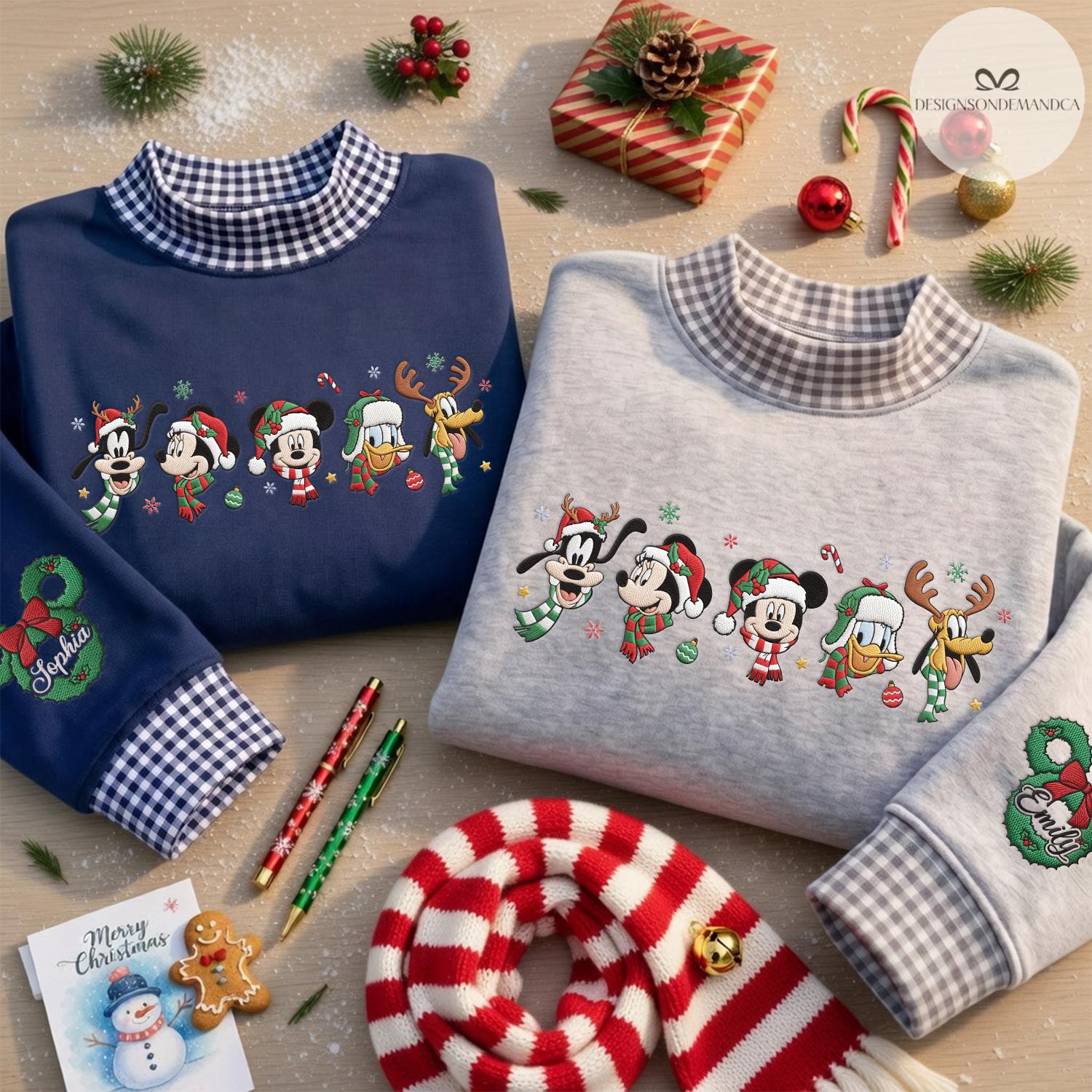Embroidered Mickey and Friends Christmas Gingham Mock Neck Shirt – Very Merry Xmas WDW Disneyland Trip Sweatshirt - photo 5