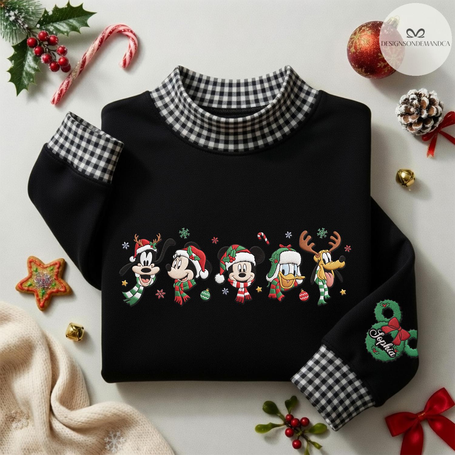 Embroidered Mickey and Friends Christmas Gingham Mock Neck Shirt – Very Merry Xmas WDW Disneyland Trip Sweatshirt - photo 12