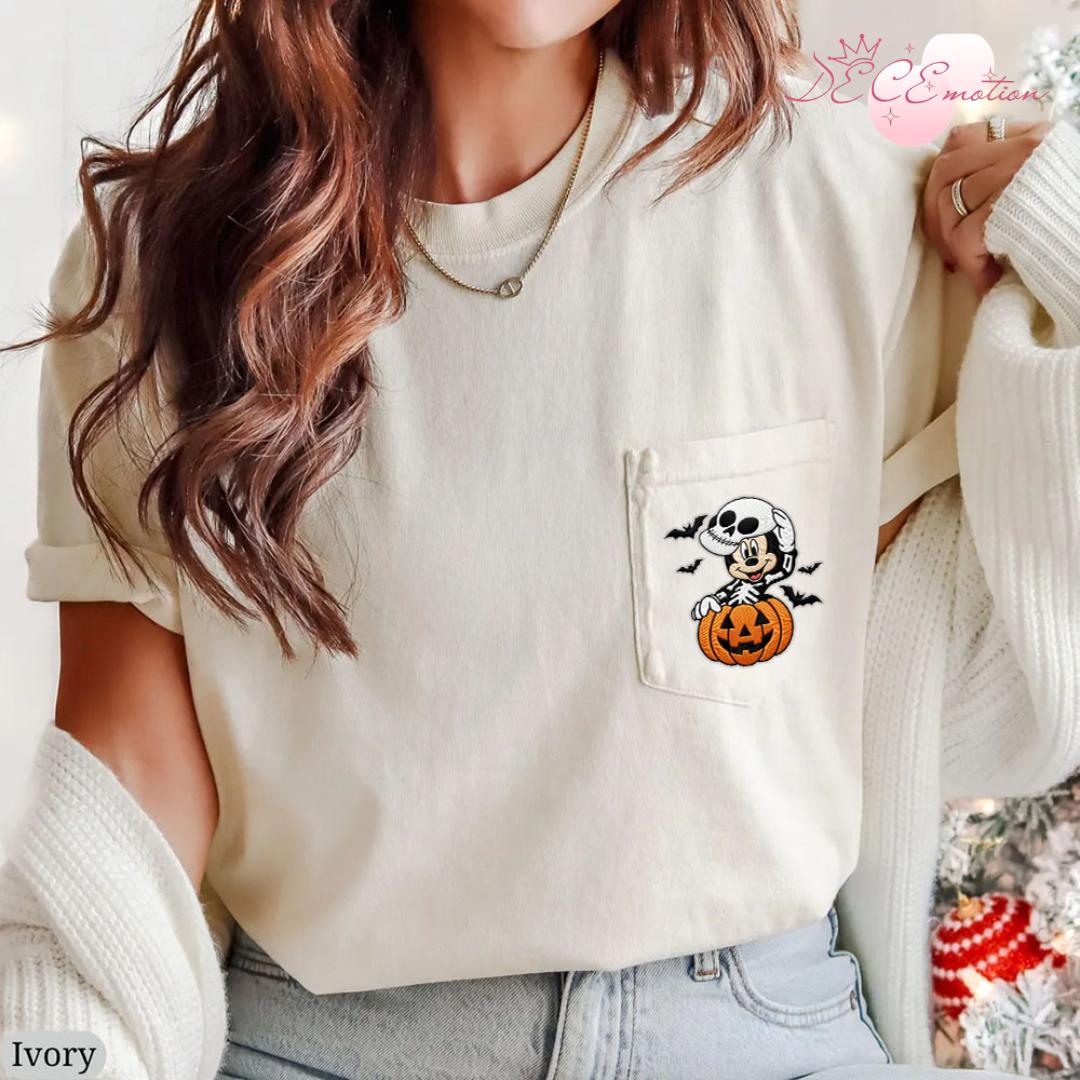 Embroidered Disney Halloween Comfort Colors Pocket Shirt with All Characters Mickey and Friends Skeleton Pumpkin Trick or Treat - photo 3