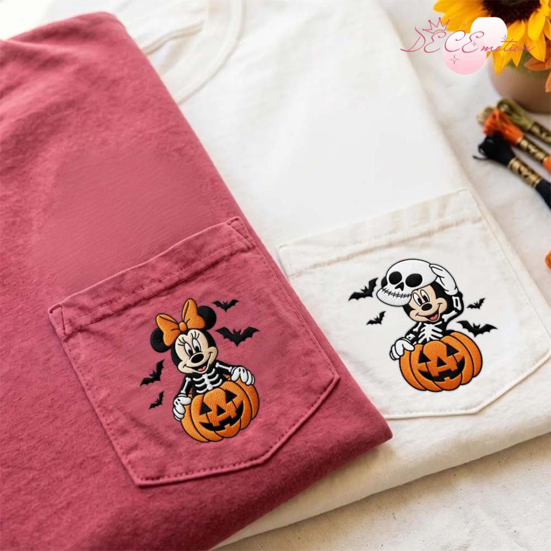 Embroidered Disney Halloween Comfort Colors Pocket Shirt with All Characters Mickey and Friends Skeleton Pumpkin Trick or Treat - photo 4