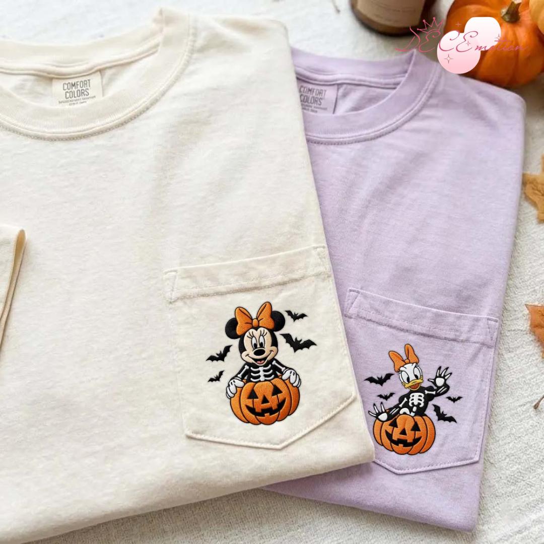 Embroidered Disney Halloween Comfort Colors Pocket Shirt with All Characters Mickey and Friends Skeleton Pumpkin Trick or Treat - photo 6