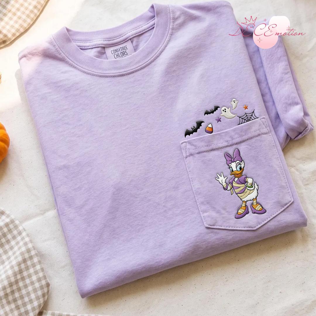 Embroidered Disney Halloween Comfort Colors Pocket Shirt with Mickey and Friends Mummy Pumpkin – Mickey's Not So Scary Party - photo 2