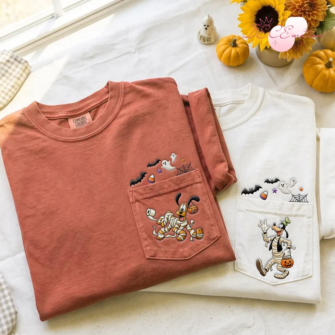 Embroidered Disney Halloween Comfort Colors Pocket Shirt with Mickey and Friends Mummy Pumpkin – Mickey's Not So Scary Party - photo 4