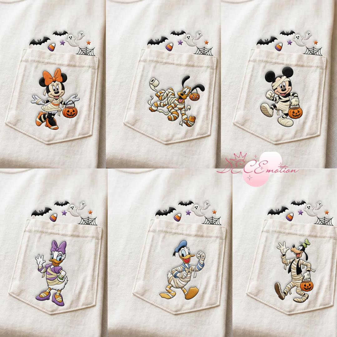 Embroidered Disney Halloween Comfort Colors Pocket Shirt with Mickey and Friends Mummy Pumpkin – Mickey's Not So Scary Party - photo 5