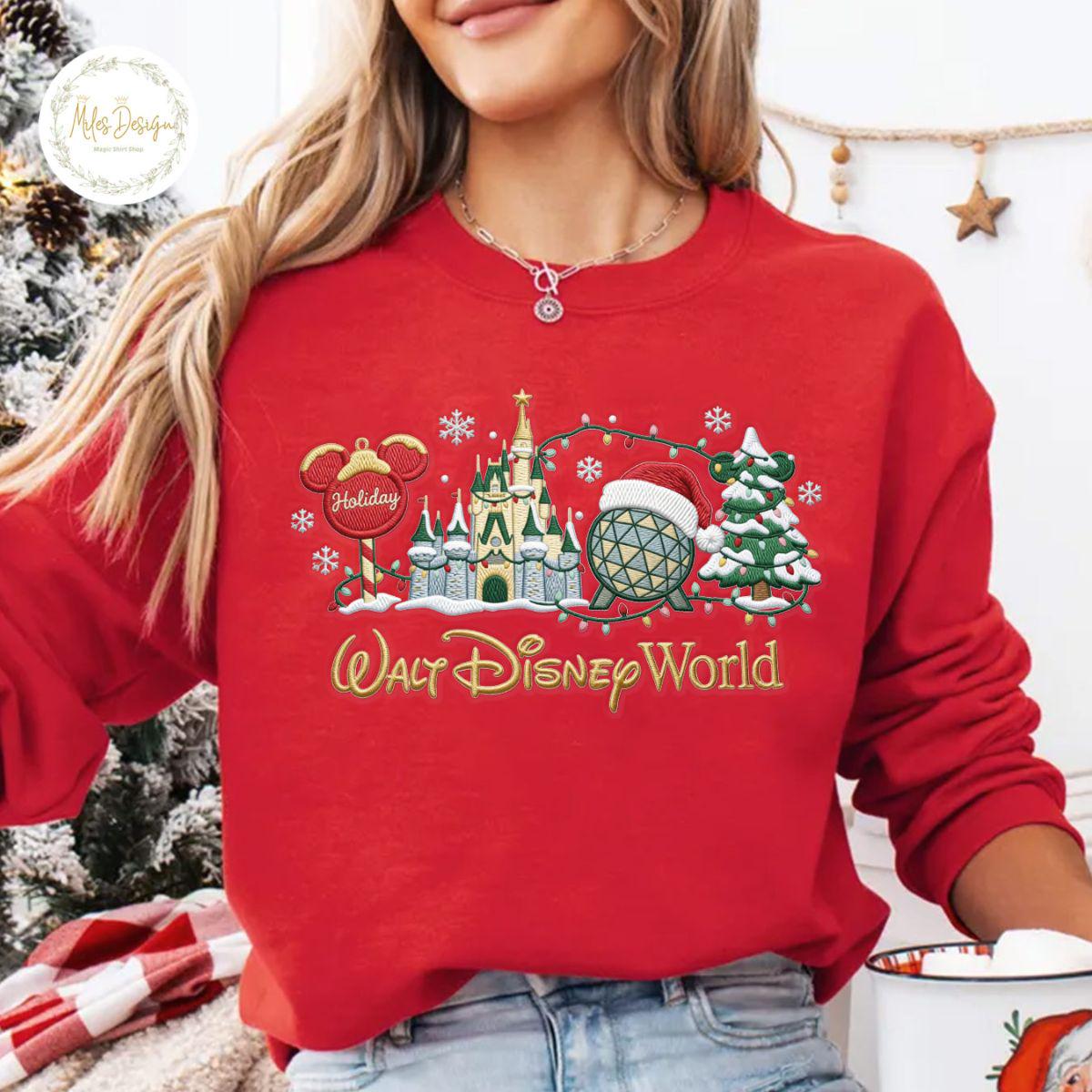 Embroidered Walt Disney World Christmas Sweatshirt with Holiday Castle Design – Magical Epcot Winter Park Vacation Family Gift Apparel - photo 3