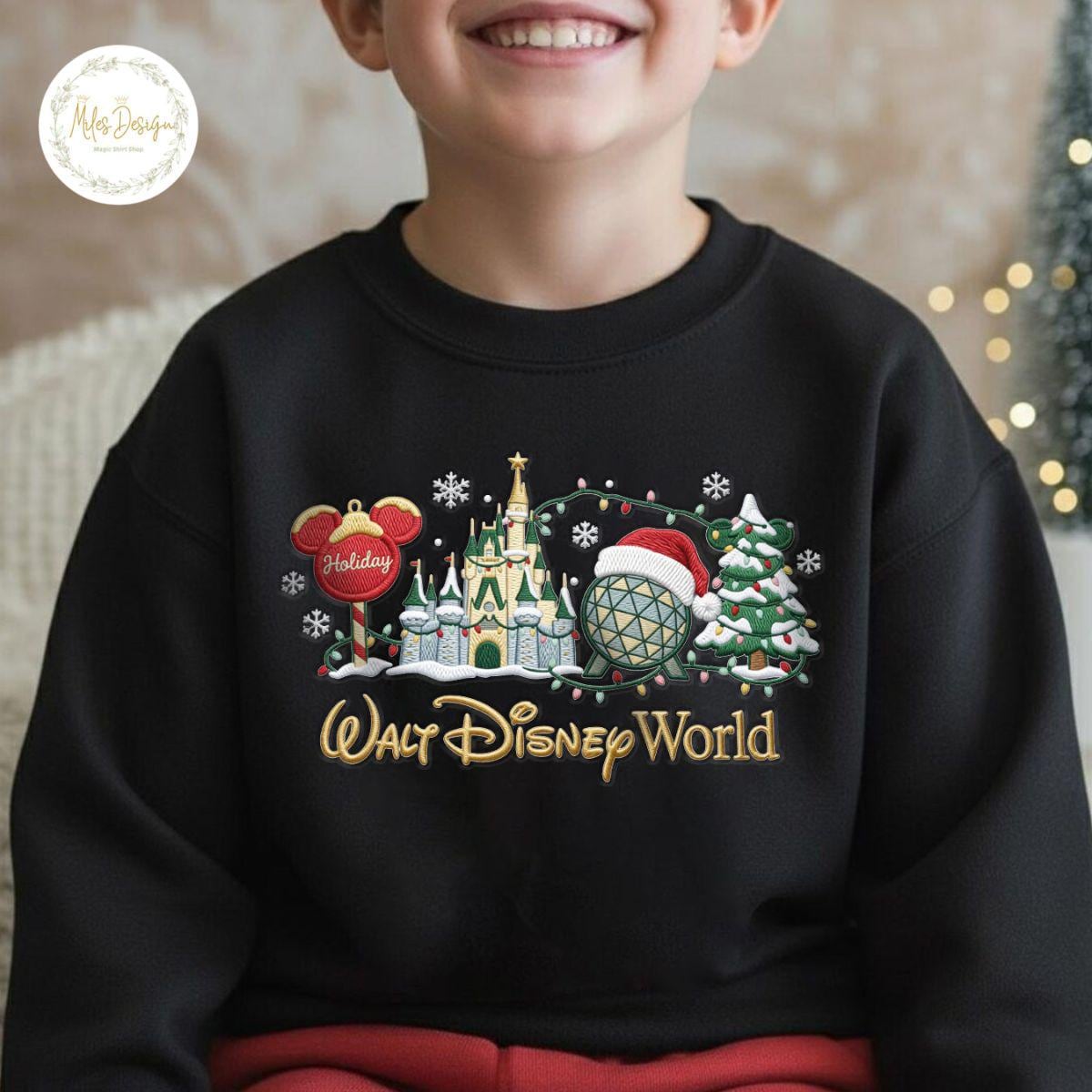 Embroidered Walt Disney World Christmas Sweatshirt with Holiday Castle Design – Magical Epcot Winter Park Vacation Family Gift Apparel - photo 5
