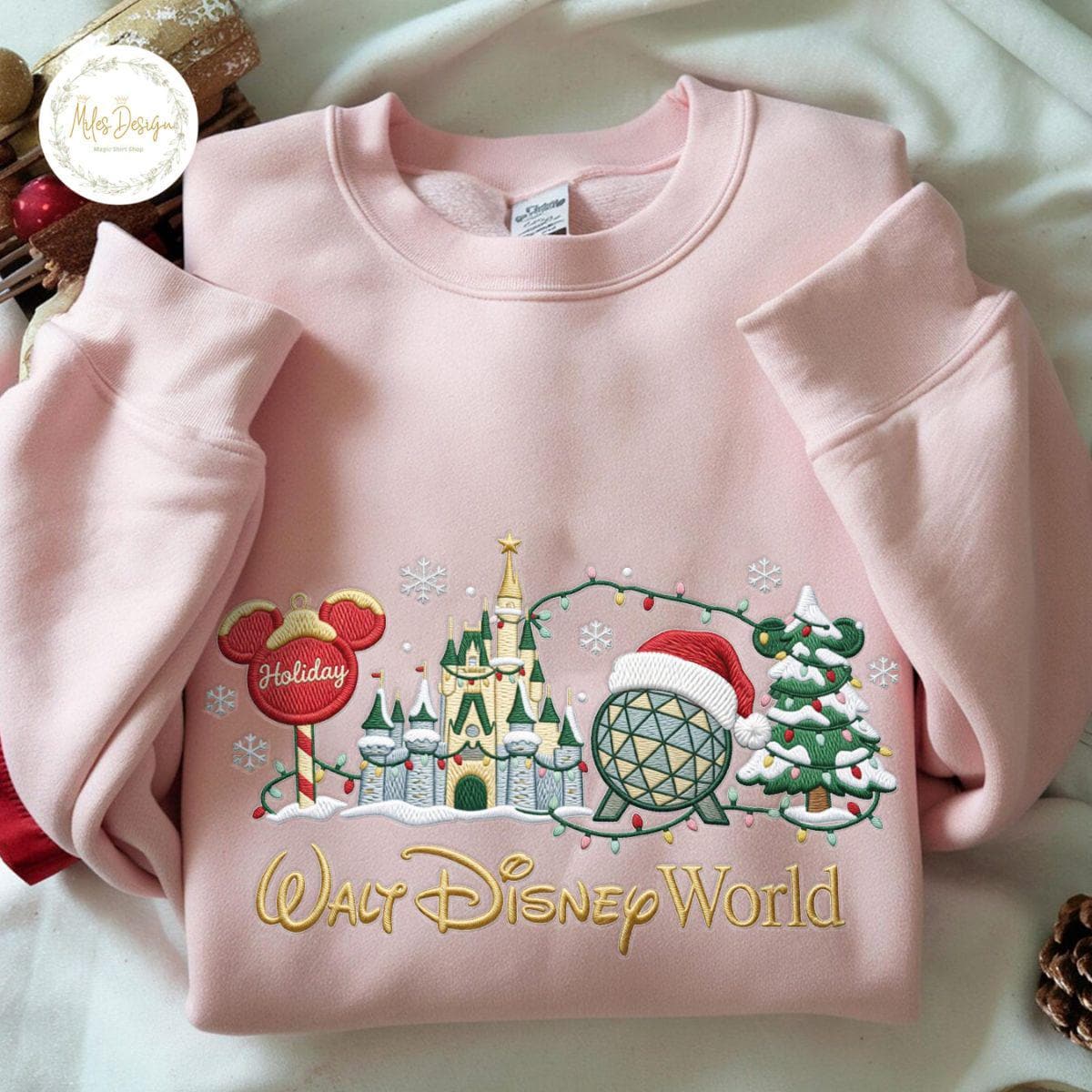 Embroidered Walt Disney World Christmas Sweatshirt with Holiday Castle Design – Magical Epcot Winter Park Vacation Family Gift Apparel - photo 7