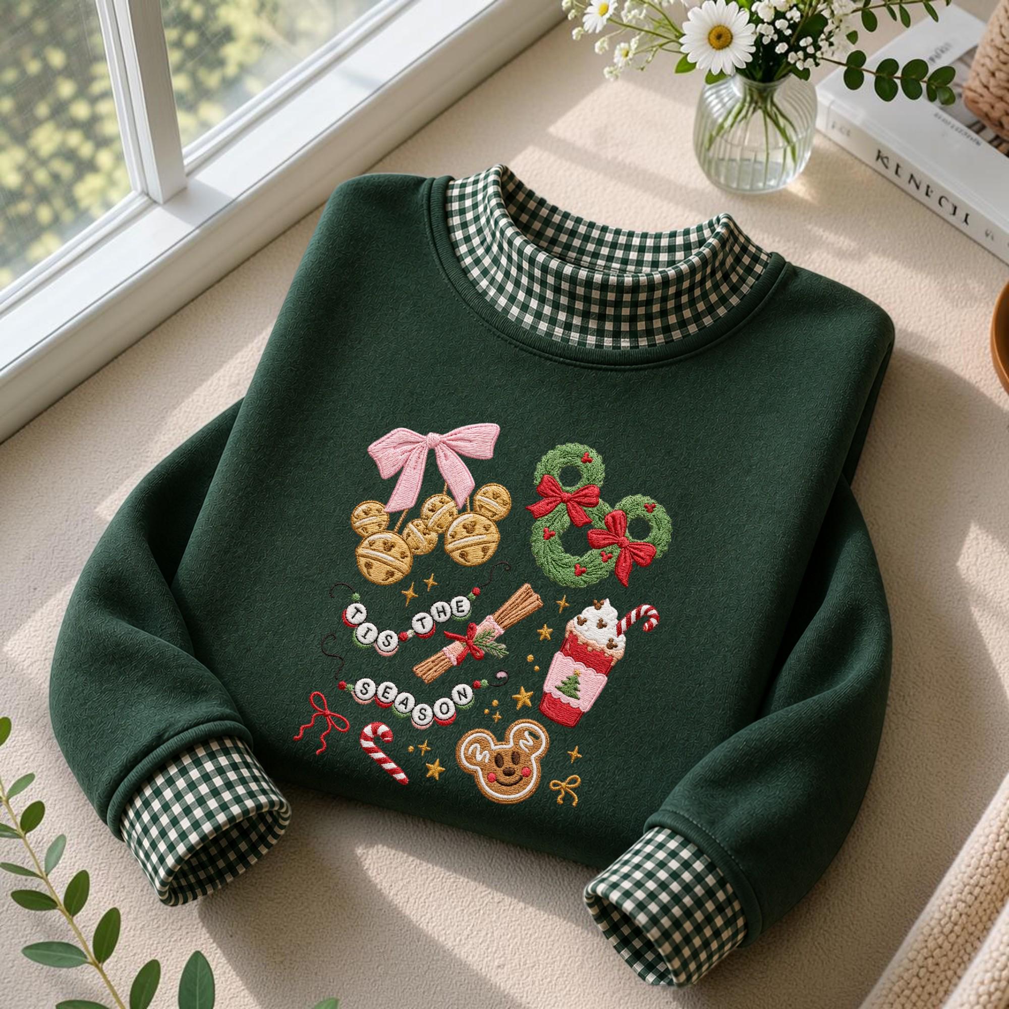 Embroidered Mickey Disney Christmas Sweatshirt – Tis the Season Cozy Holiday Crewneck Pullover Sweater and Christmas Gift