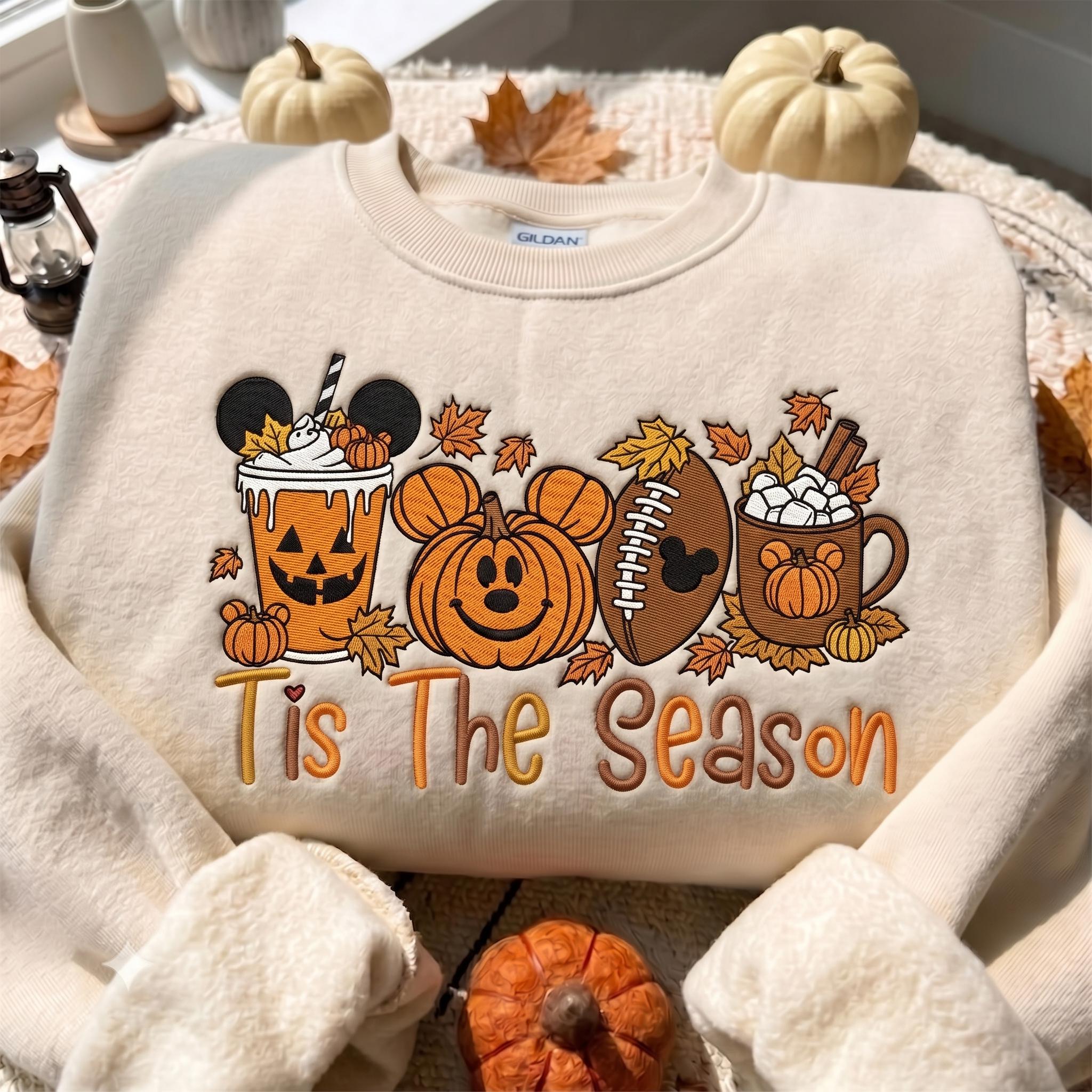 Embroidered Tis the Season Disney Fall Sweatshirt – Mickey Autumn Pumpkin Season Quarter Zip Sweater and Shirt for Park Days