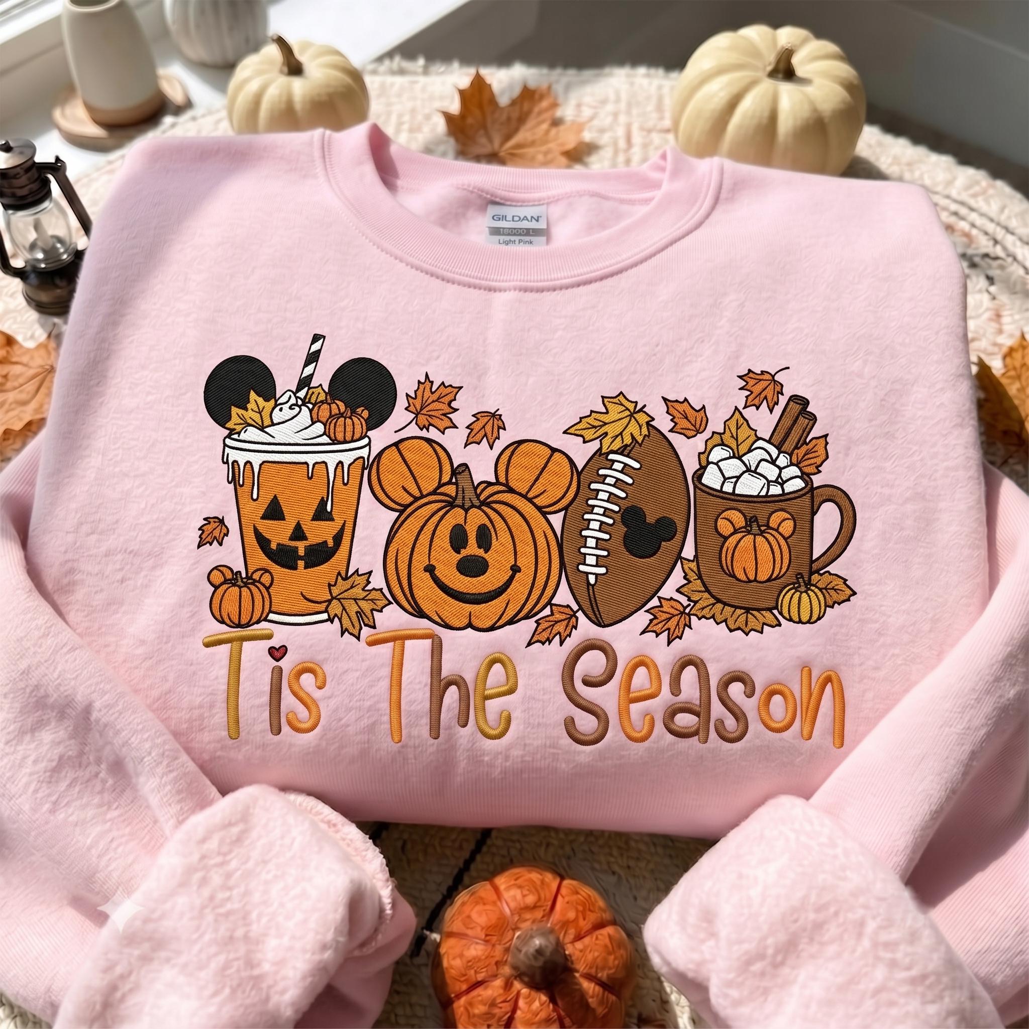 Embroidered Tis the Season Disney Fall Sweatshirt – Mickey Autumn Pumpkin Season Quarter Zip Sweater and Shirt for Park Days - photo 2