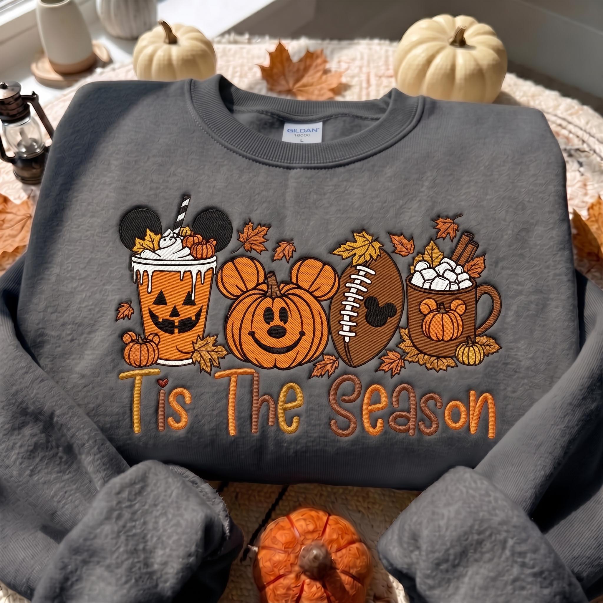 Embroidered Tis the Season Disney Fall Sweatshirt – Mickey Autumn Pumpkin Season Quarter Zip Sweater and Shirt for Park Days - photo 3