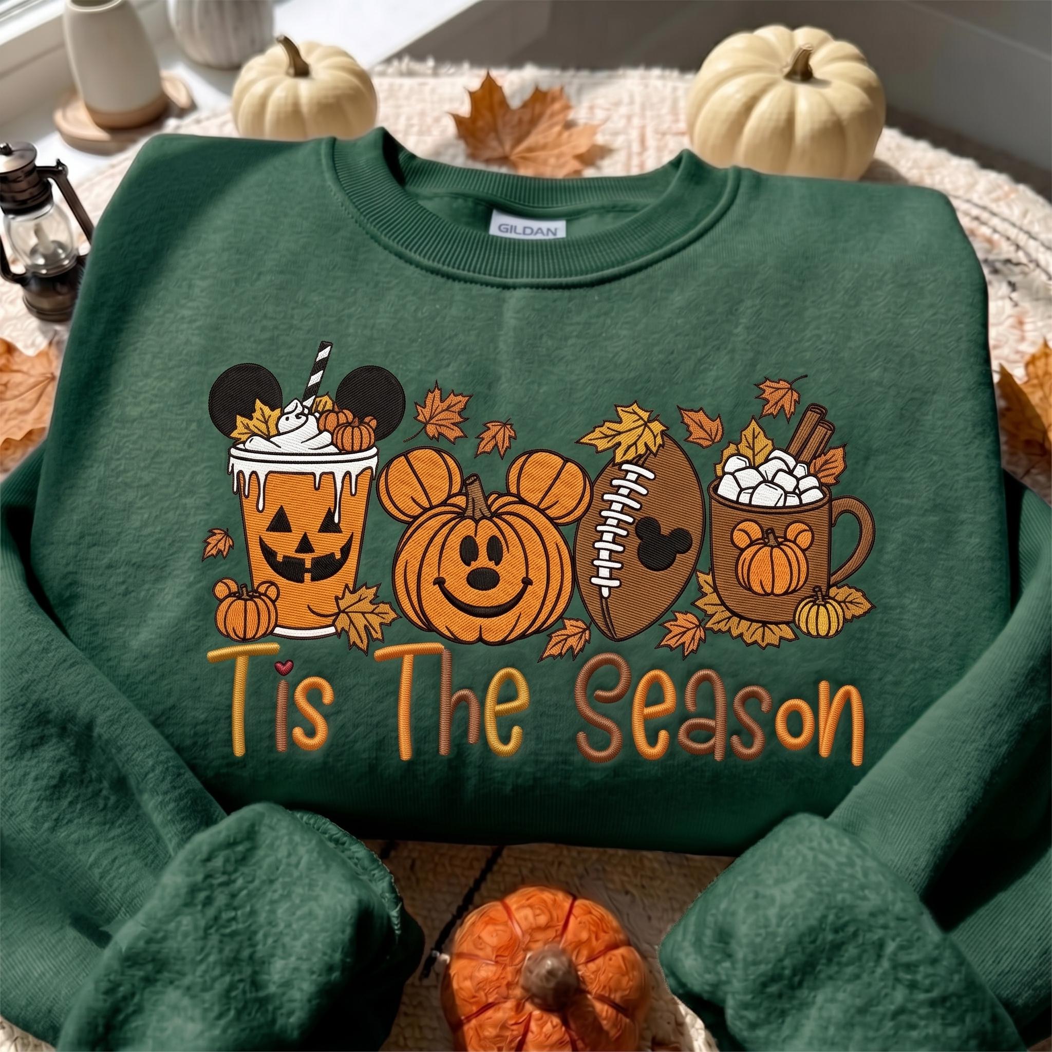 Embroidered Tis the Season Disney Fall Sweatshirt – Mickey Autumn Pumpkin Season Quarter Zip Sweater and Shirt for Park Days - photo 4