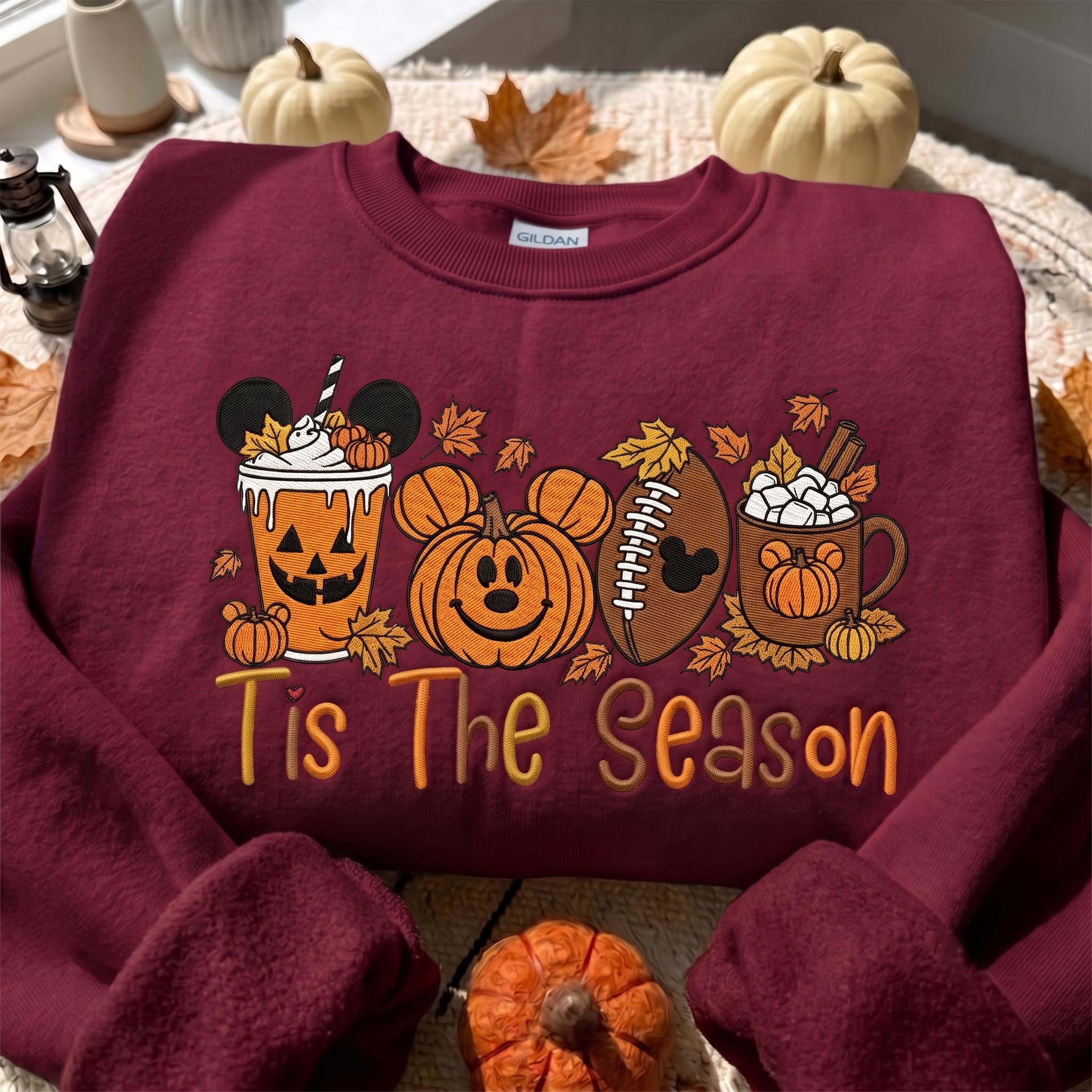 Embroidered Tis the Season Disney Fall Sweatshirt – Mickey Autumn Pumpkin Season Quarter Zip Sweater and Shirt for Park Days - photo 5