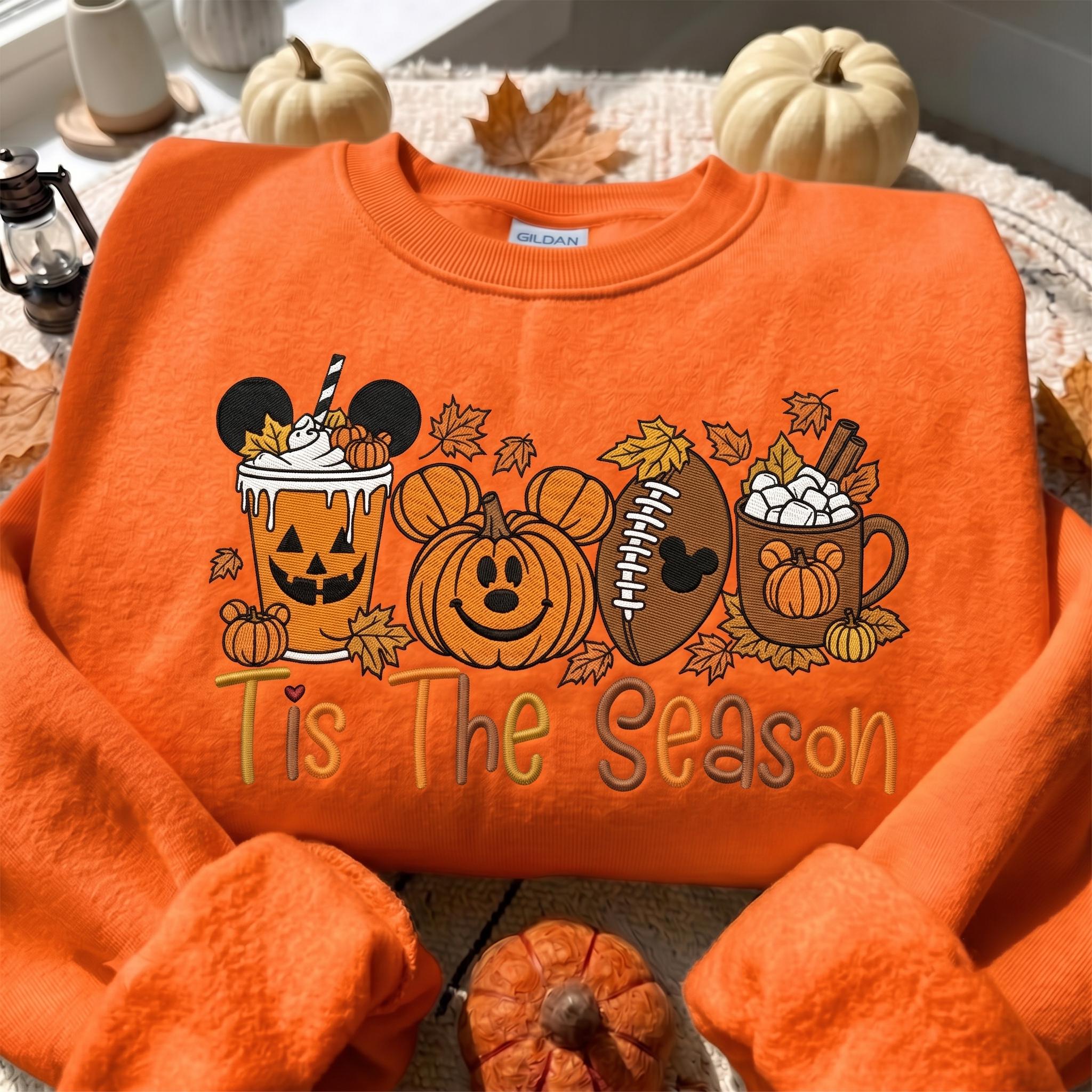Embroidered Tis the Season Disney Fall Sweatshirt – Mickey Autumn Pumpkin Season Quarter Zip Sweater and Shirt for Park Days - photo 6