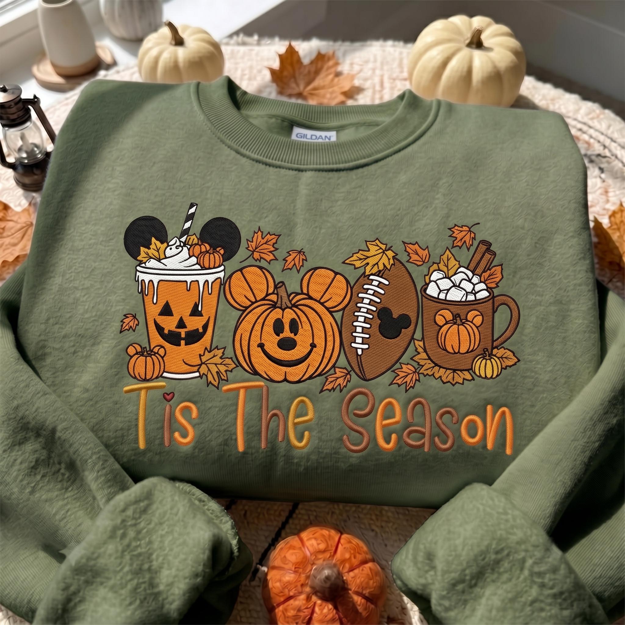 Embroidered Tis the Season Disney Fall Sweatshirt – Mickey Autumn Pumpkin Season Quarter Zip Sweater and Shirt for Park Days - photo 7