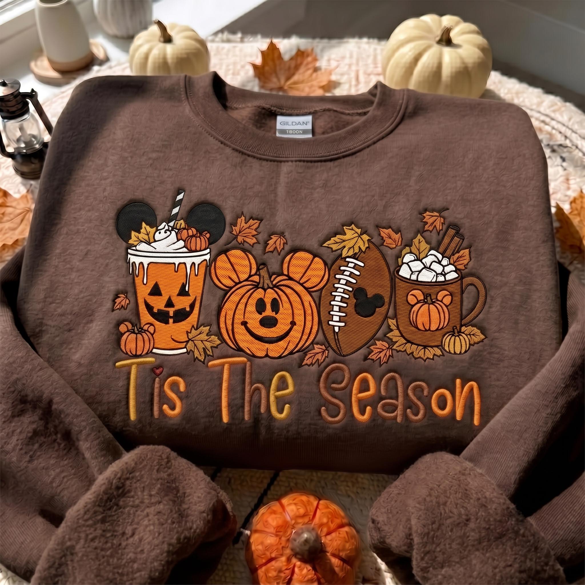 Embroidered Tis the Season Disney Fall Sweatshirt – Mickey Autumn Pumpkin Season Quarter Zip Sweater and Shirt for Park Days - photo 8