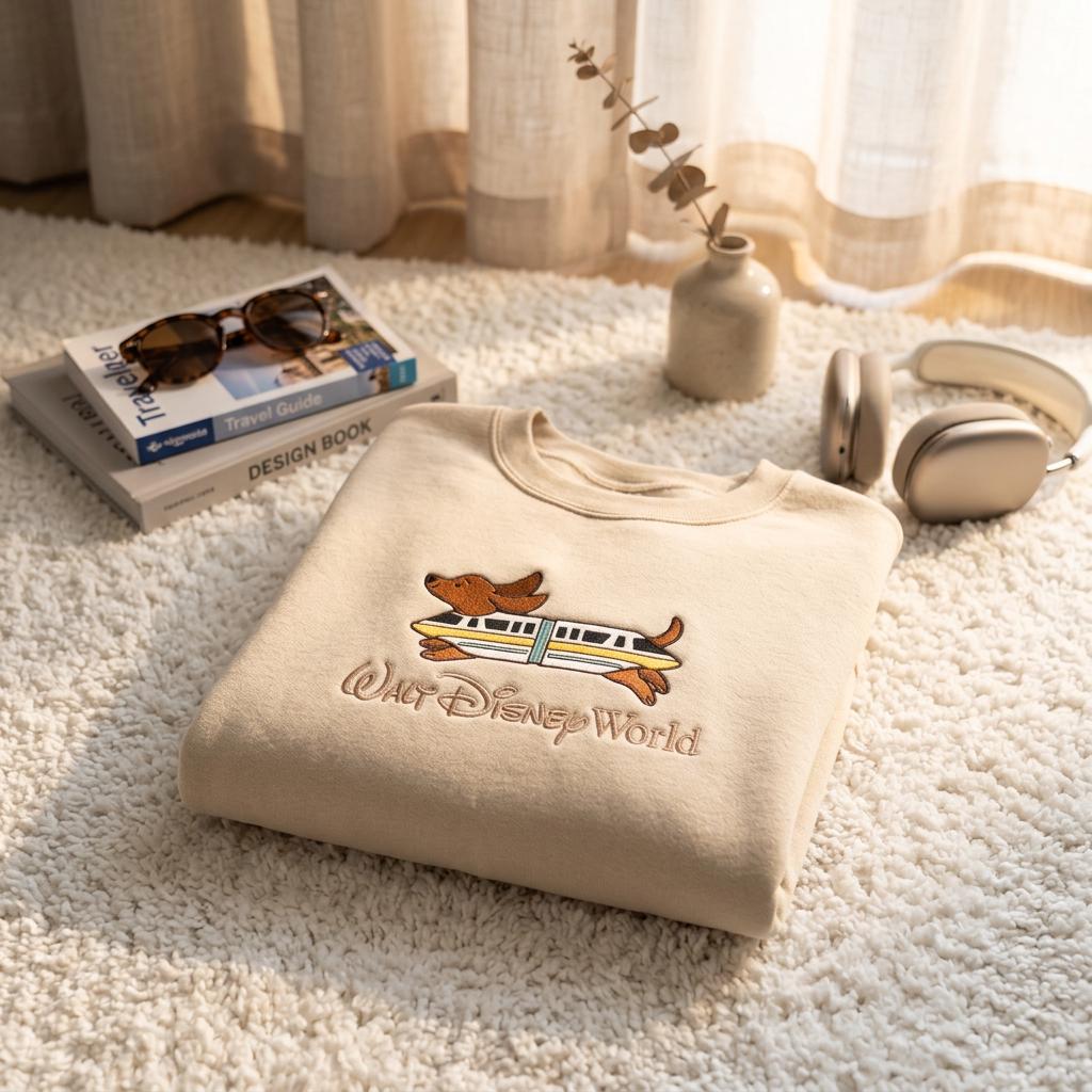 Personalized Embroidered Monorail Dachshund Sweatshirt – Custom Disney Trip Family Vacation Crewneck Pullover Gift - photo 2