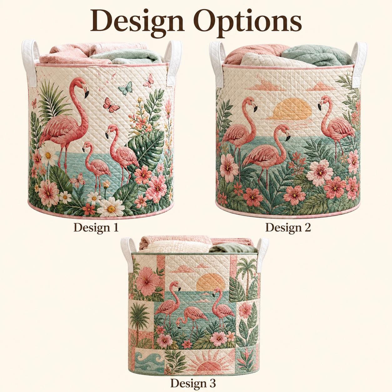 Flamingo Quilted Laundry Basket – Tropical Bird Storage Hamper and Floral Laundry Organizer for Summer Home Decor, Gift for Flamingo Lovers - photo 3