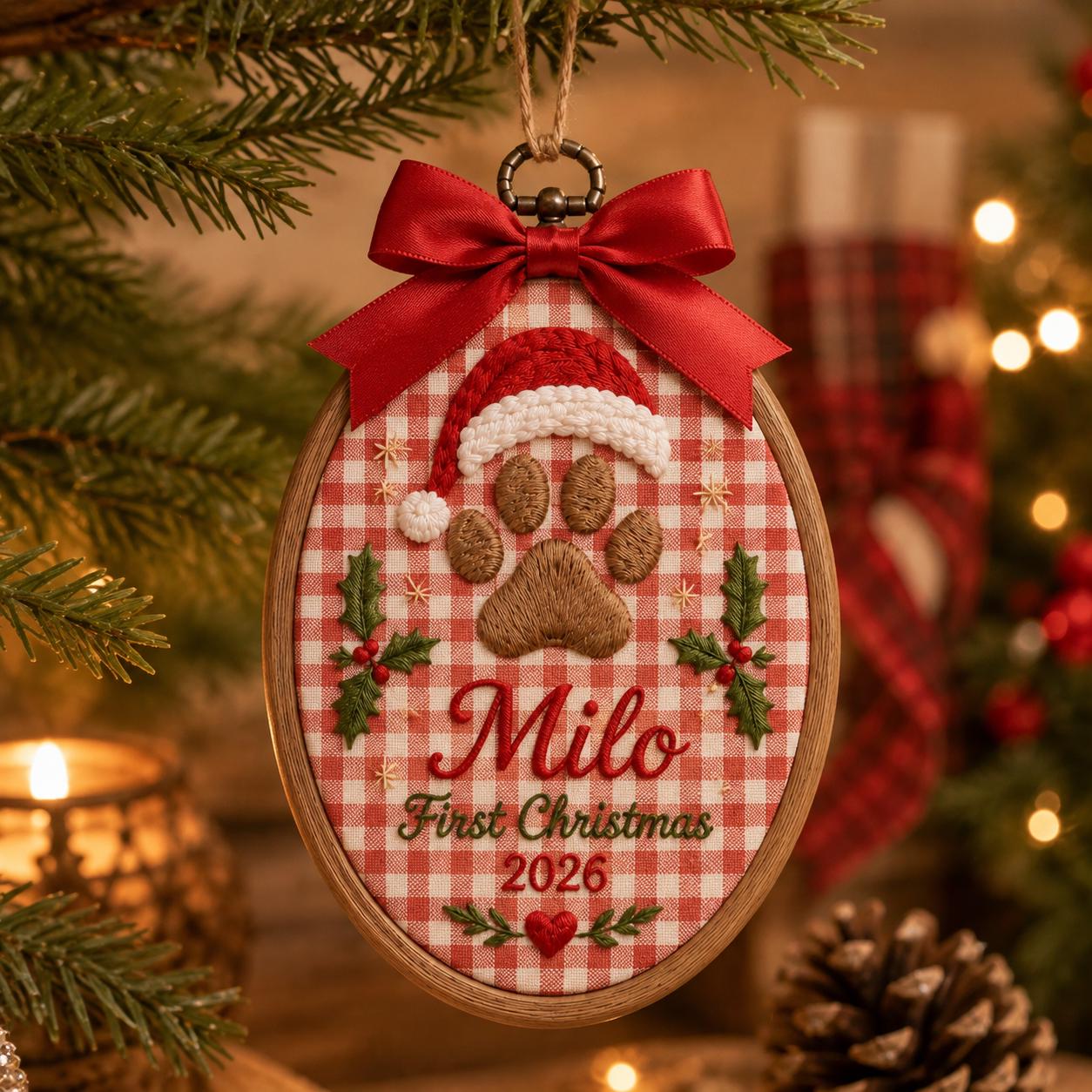 Pet First Christmas Ornament 2026 with Custom Pet Name Embroidered Paw Hoop and Dog Cat Keepsake Personalized Holiday Tree Gift - photo 9
