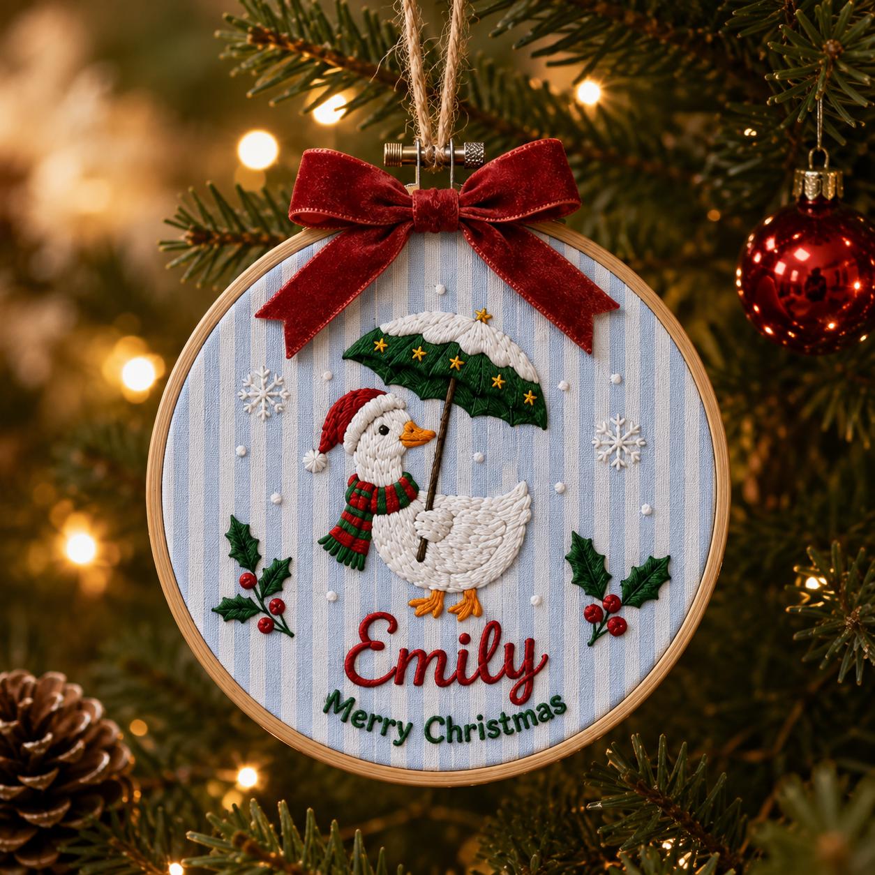 Personalized Christmas Ornament with Custom Name Embroidered Hoop for Goose Gingerbread House Mouse Family Holiday Keepsake Gift 2026