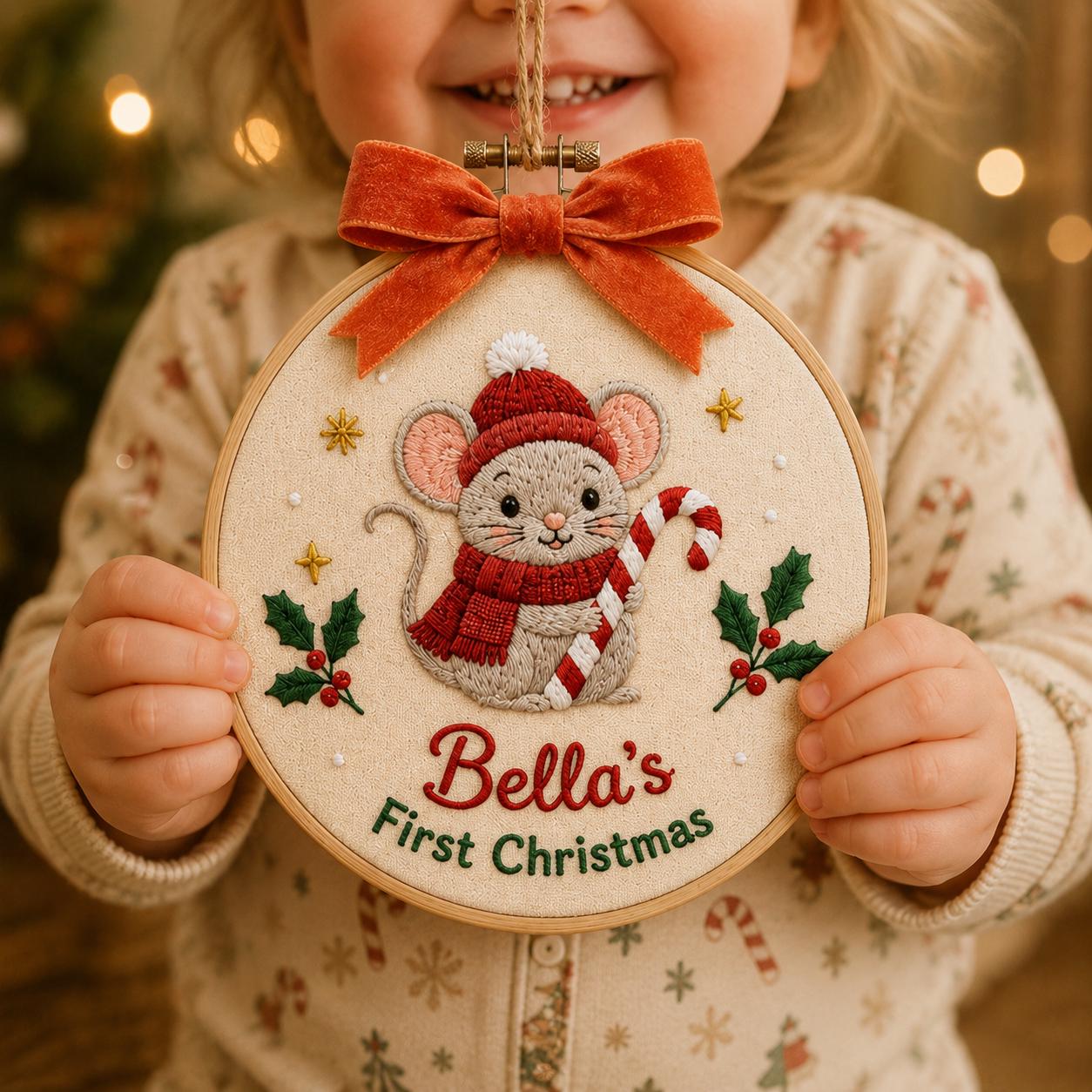 Personalized Christmas Ornament with Custom Name Embroidered Hoop for Goose Gingerbread House Mouse Family Holiday Keepsake Gift 2026 - photo 2