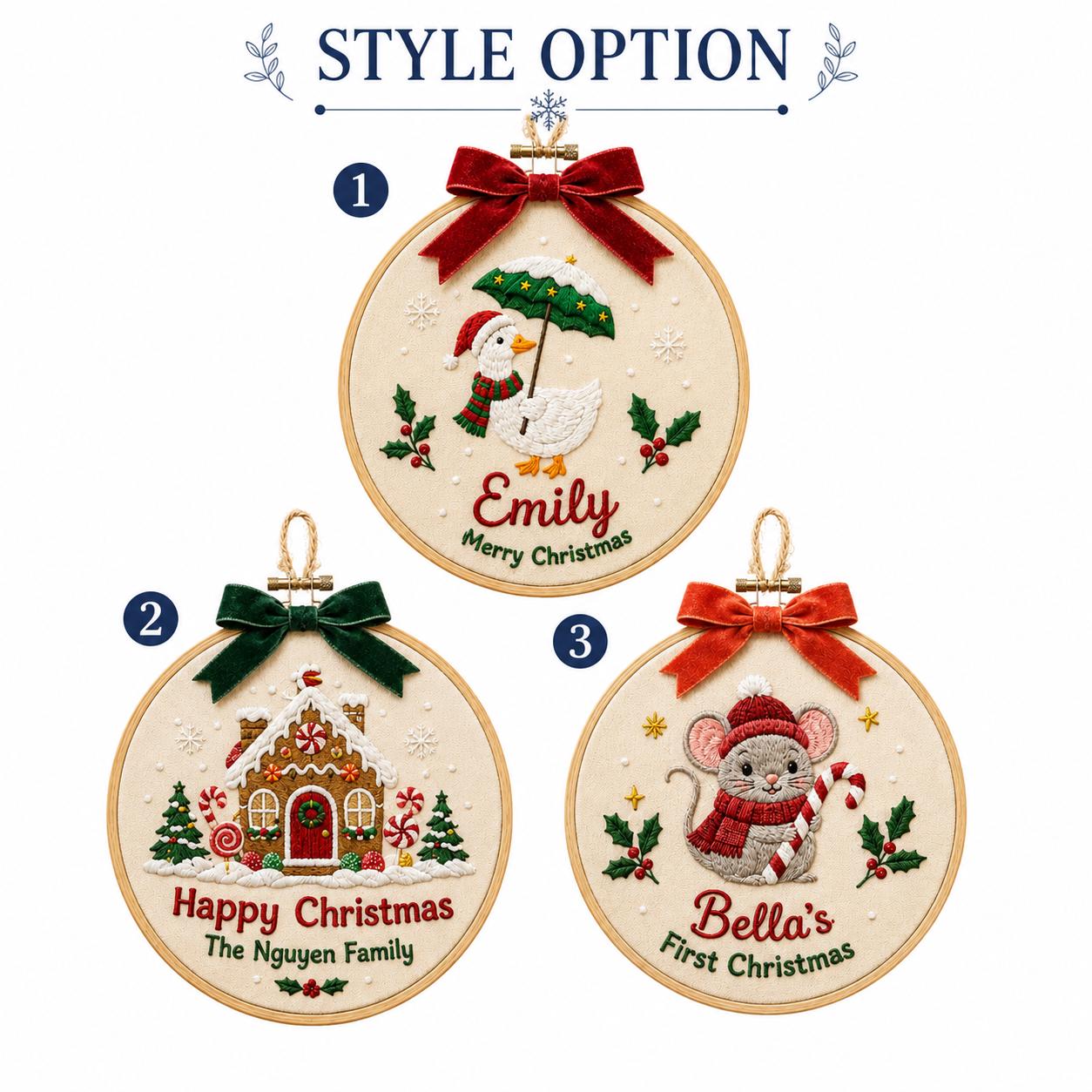 Personalized Christmas Ornament with Custom Name Embroidered Hoop for Goose Gingerbread House Mouse Family Holiday Keepsake Gift 2026 - photo 3