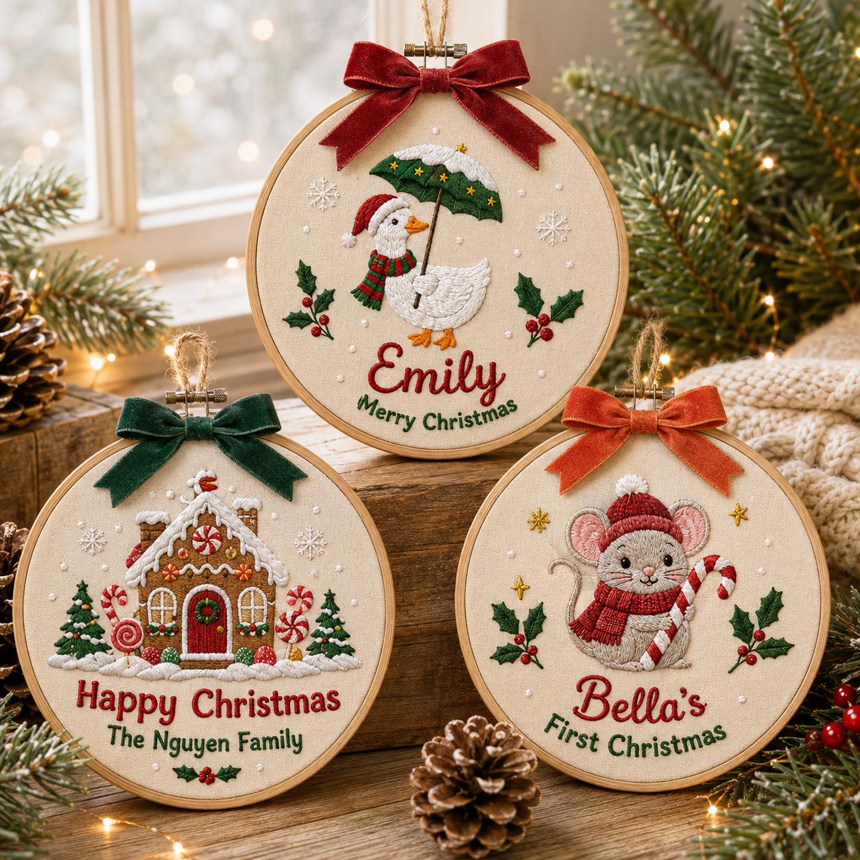 Personalized Christmas Ornament with Custom Name Embroidered Hoop for Goose Gingerbread House Mouse Family Holiday Keepsake Gift 2026 - photo 10
