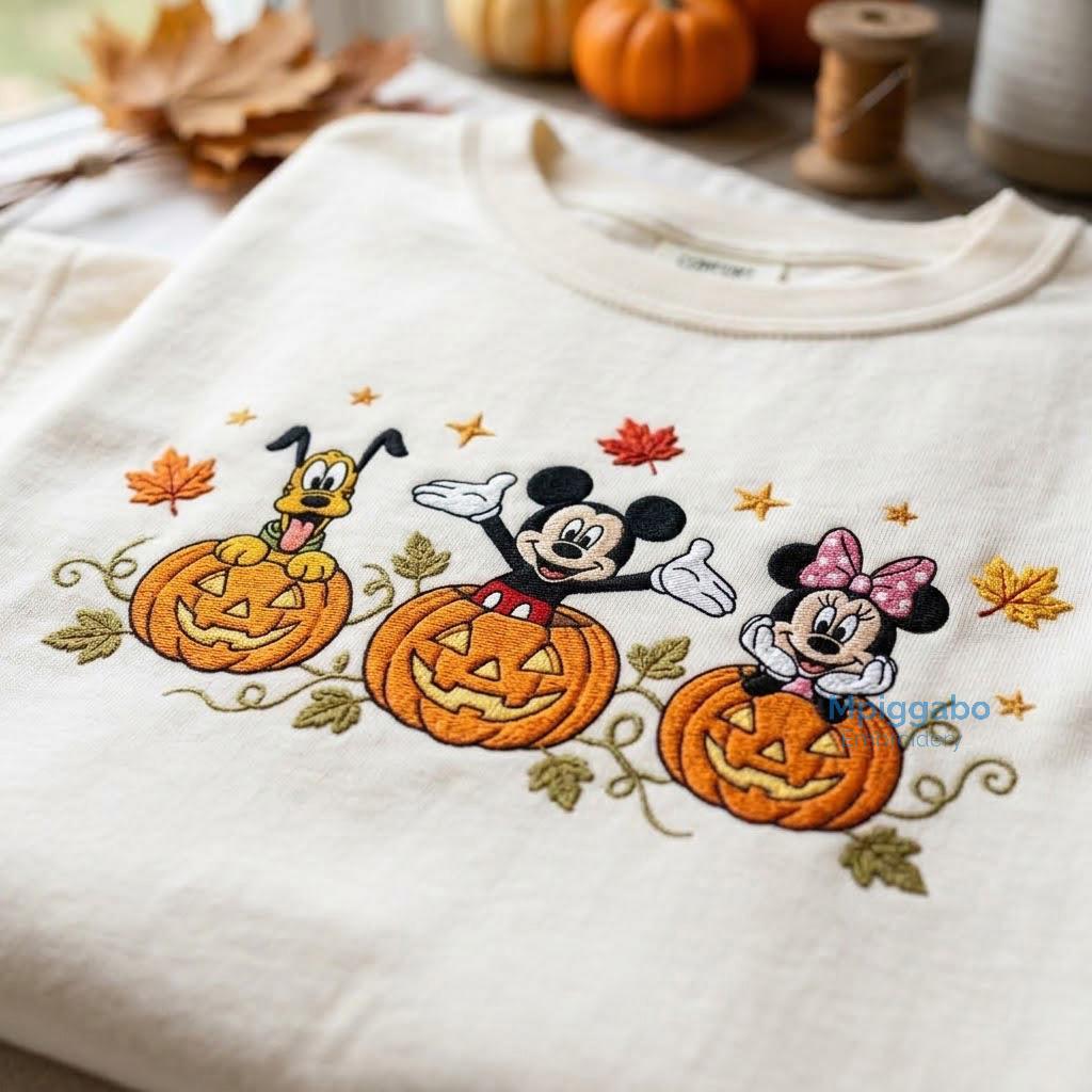 Embroidered Mickey Mouse and Pumpkin Comfort Colors Shirt – Halloween Friends Tee for Disney Park Days - photo 2