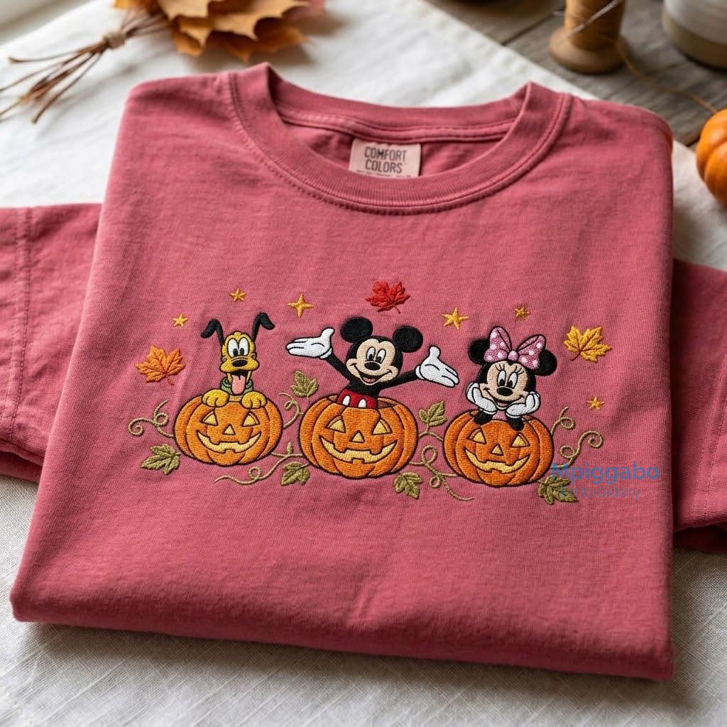 Embroidered Mickey Mouse and Pumpkin Comfort Colors Shirt – Halloween Friends Tee for Disney Park Days - photo 3