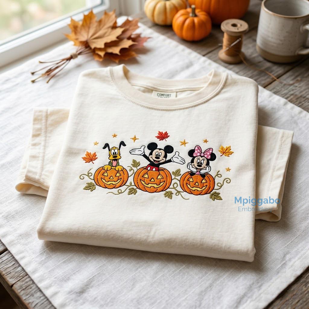 Embroidered Mickey Mouse and Pumpkin Comfort Colors Shirt – Halloween Friends Tee for Disney Park Days - photo 4