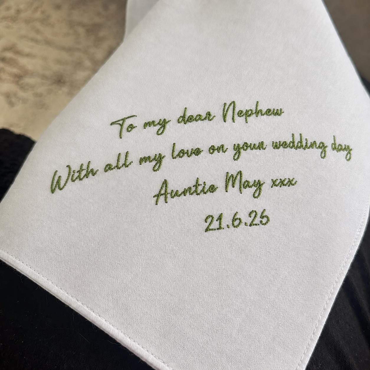 Personalized Bride Handkerchief – Custom Message Name And Date Embroidered Wedding Hanky, Sentimental Mom, Dad, Everyone Keepsake Gift from Bride - photo 3
