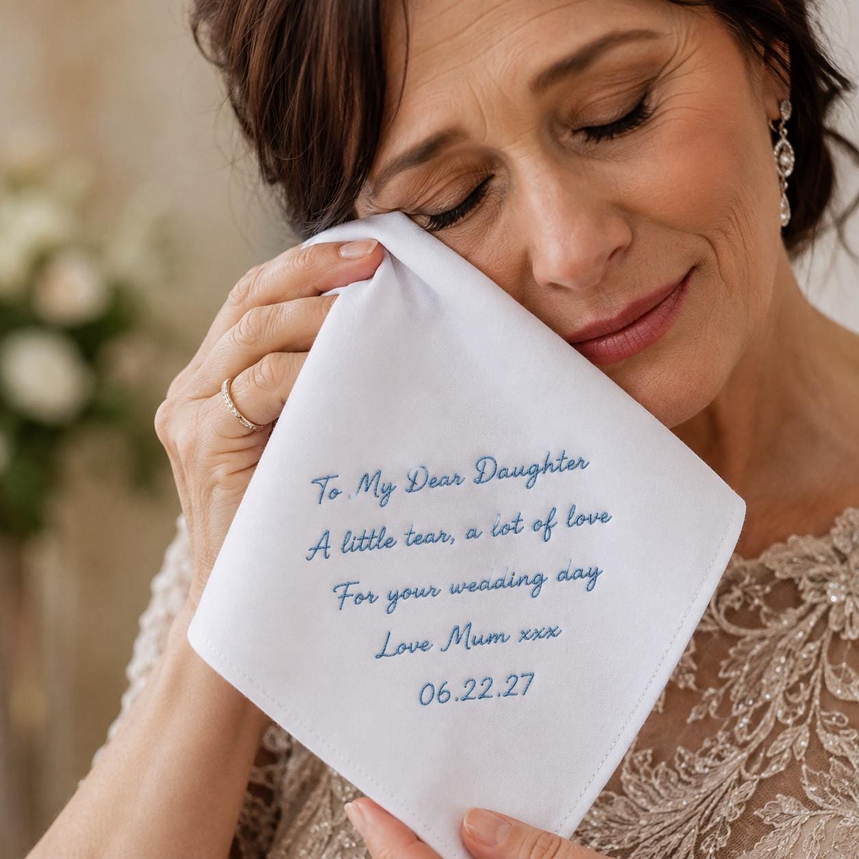 Personalized Bride Handkerchief – Custom Message Name And Date Embroidered Wedding Hanky, Sentimental Mom, Dad, Everyone Keepsake Gift from Bride - photo 8