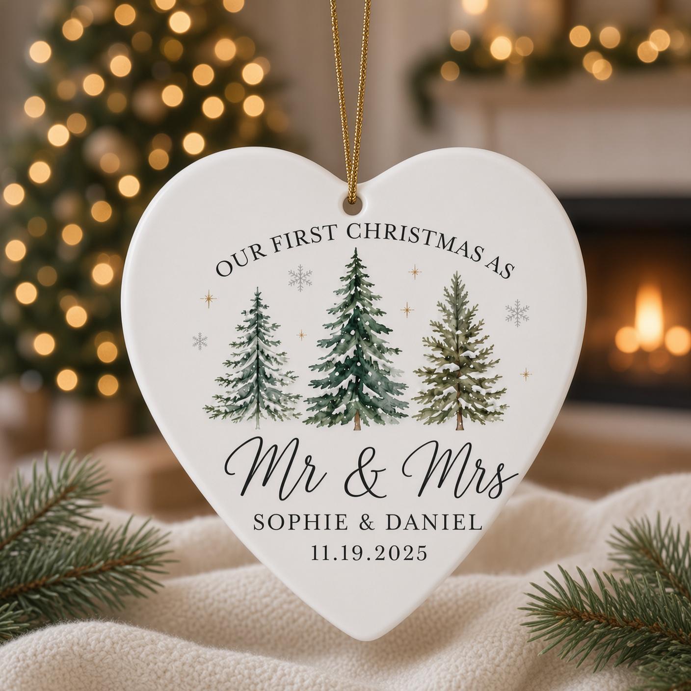 Personalized First Christmas Ornament for Mr and Mrs Newlywed Keepsake with Custom Couple Name and Date Wedding Holiday Gift - photo 2