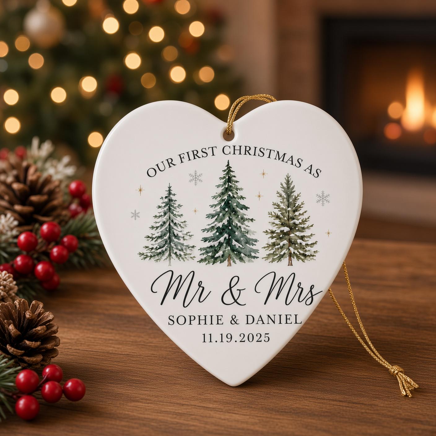 Personalized First Christmas Ornament for Mr and Mrs Newlywed Keepsake with Custom Couple Name and Date Wedding Holiday Gift - photo 3