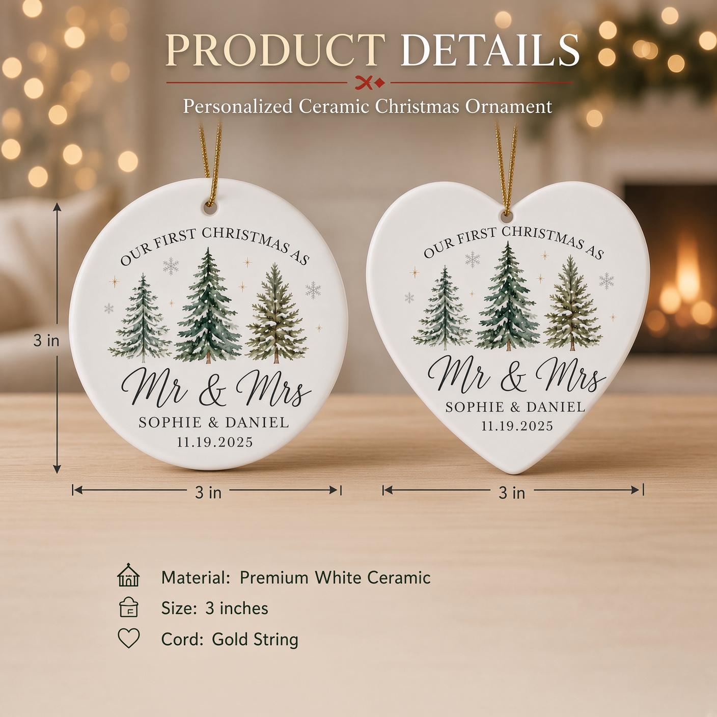 Personalized First Christmas Ornament for Mr and Mrs Newlywed Keepsake with Custom Couple Name and Date Wedding Holiday Gift - photo 4