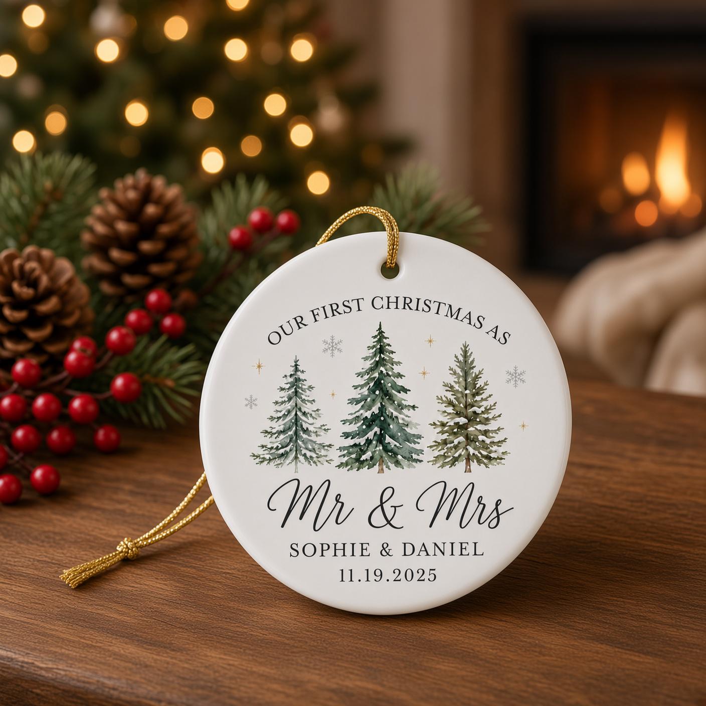 Personalized First Christmas Ornament for Mr and Mrs Newlywed Keepsake with Custom Couple Name and Date Wedding Holiday Gift - photo 5