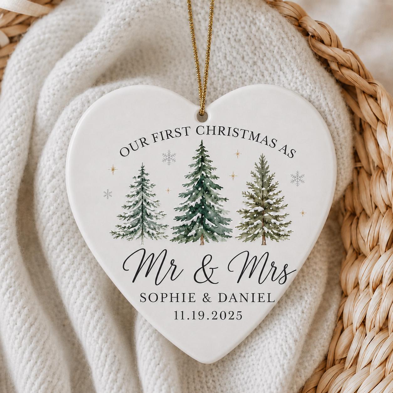 Personalized First Christmas Ornament for Mr and Mrs Newlywed Keepsake with Custom Couple Name and Date Wedding Holiday Gift - photo 6