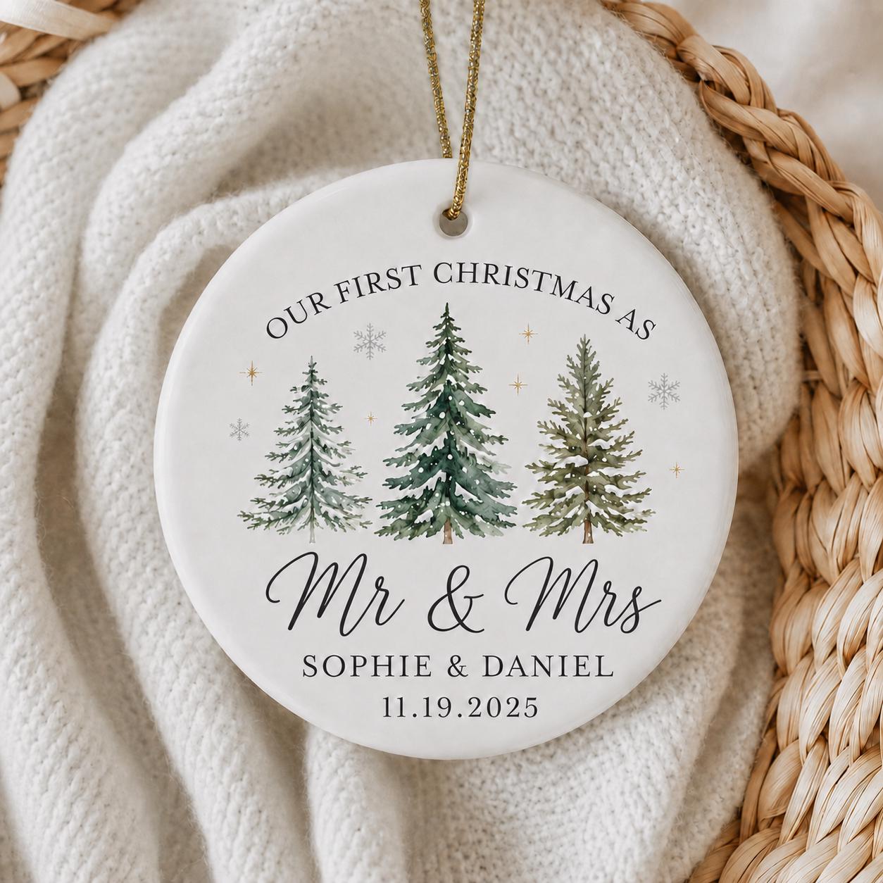 Personalized First Christmas Ornament for Mr and Mrs Newlywed Keepsake with Custom Couple Name and Date Wedding Holiday Gift - photo 7