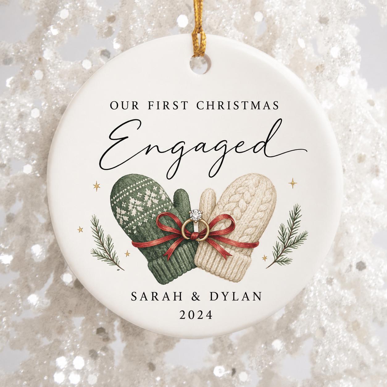 Personalized Engagement Ornament for Our First Christmas Engaged Keepsake with Custom Couple Name Ceramic Gift