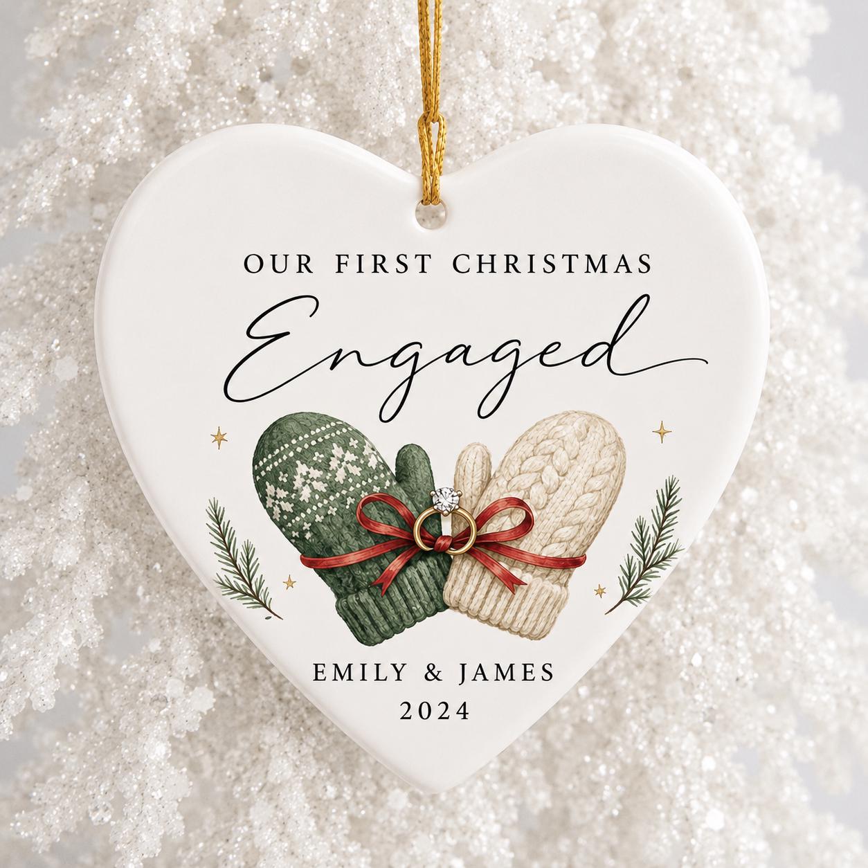 Personalized Engagement Ornament for Our First Christmas Engaged Keepsake with Custom Couple Name Ceramic Gift - photo 2