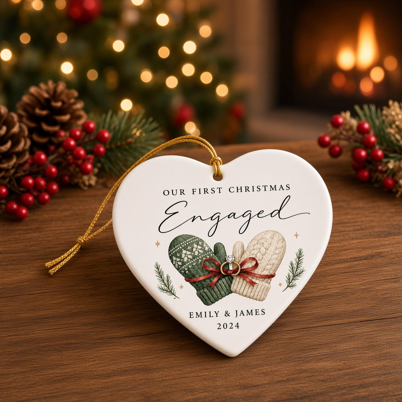 Personalized Engagement Ornament for Our First Christmas Engaged Keepsake with Custom Couple Name Ceramic Gift - photo 4