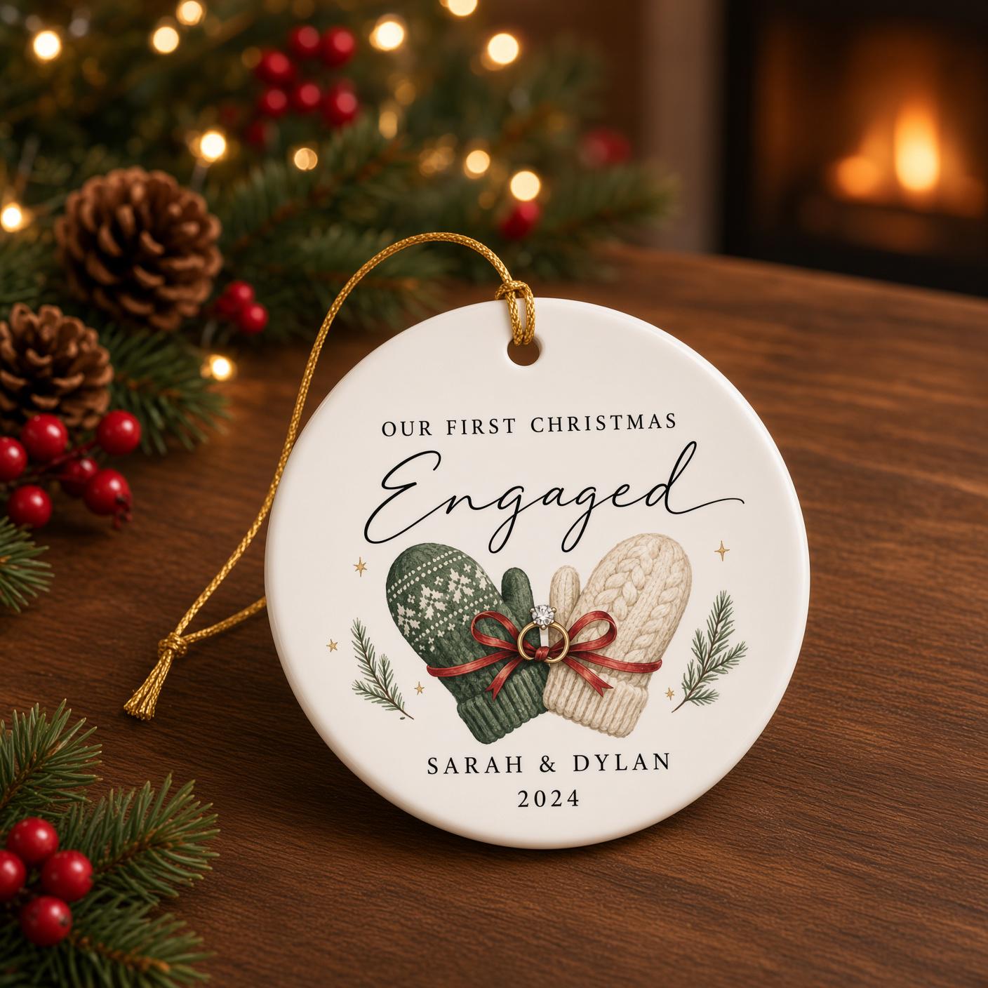 Personalized Engagement Ornament for Our First Christmas Engaged Keepsake with Custom Couple Name Ceramic Gift - photo 5