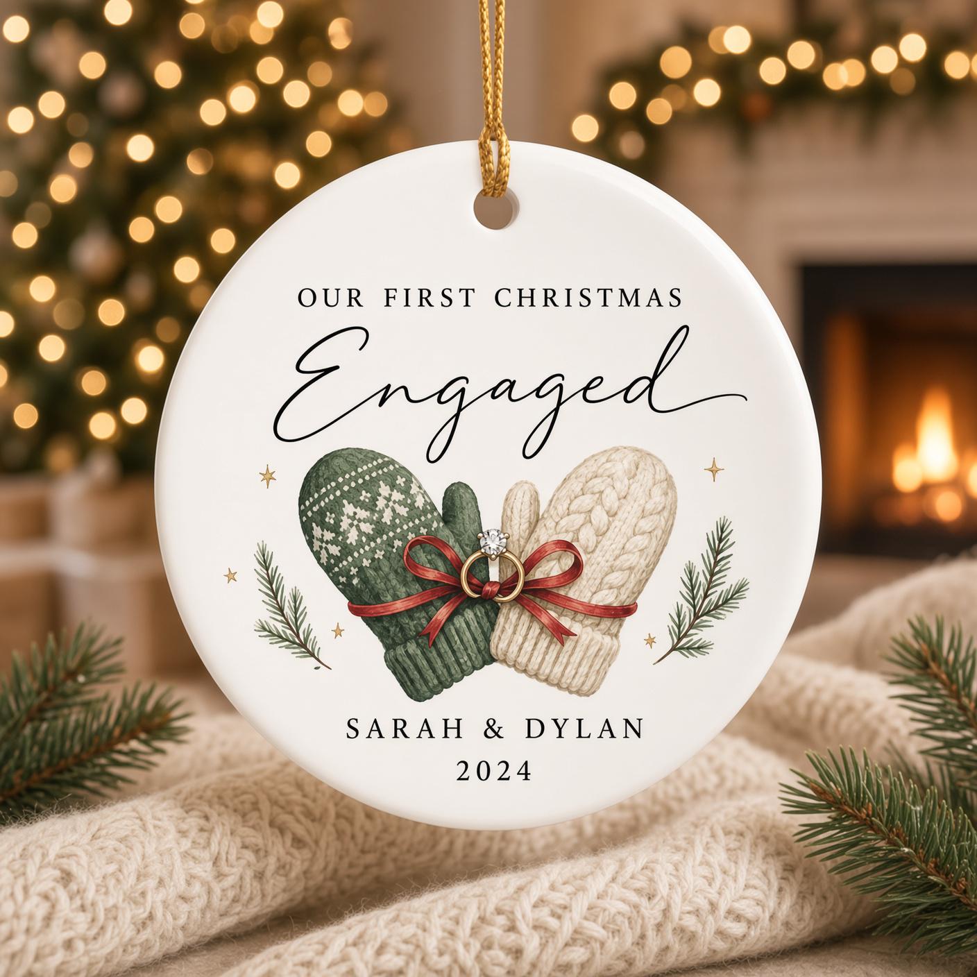 Personalized Engagement Ornament for Our First Christmas Engaged Keepsake with Custom Couple Name Ceramic Gift - photo 6