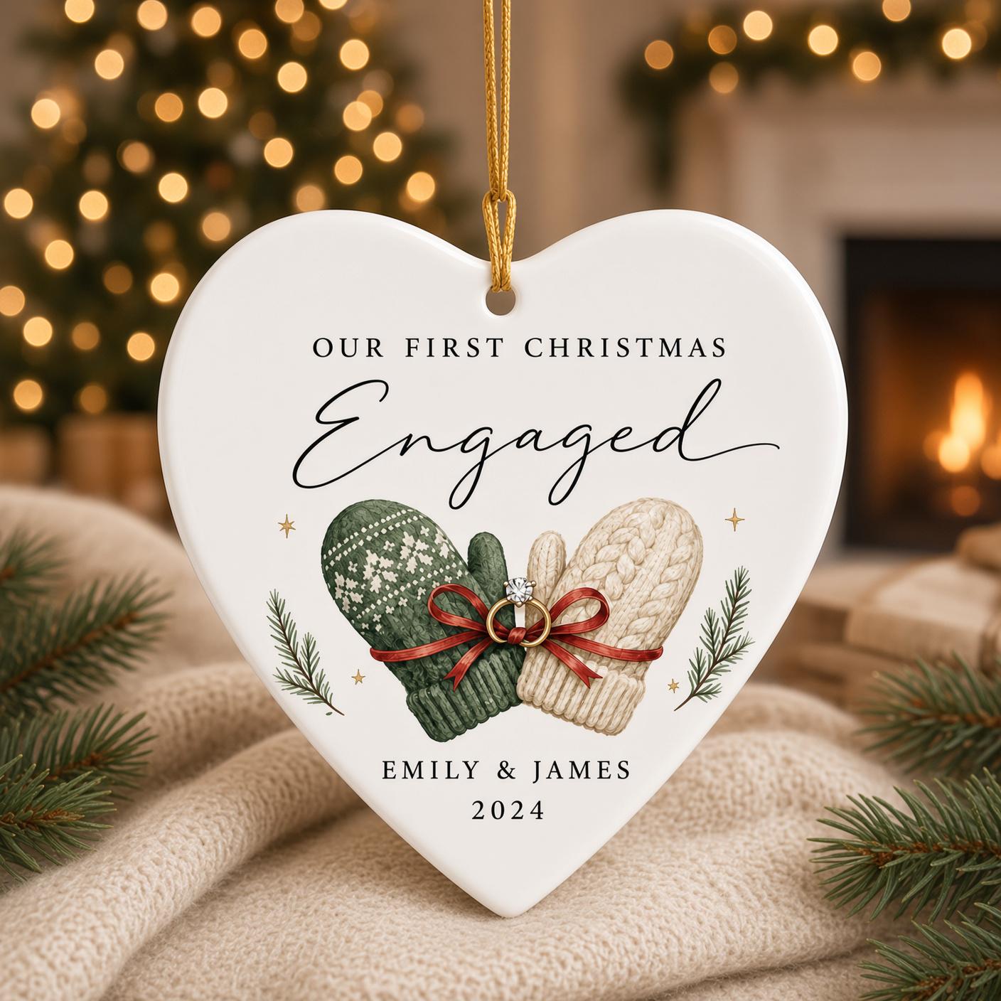 Personalized Engagement Ornament for Our First Christmas Engaged Keepsake with Custom Couple Name Ceramic Gift - photo 7