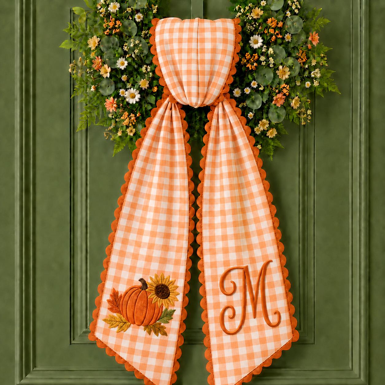 All Season Wreath Sash Bundle with Custom Monogram Bow Sashes and Personalized Fall Halloween Christmas Floral Door Decor Holiday Set - photo 2