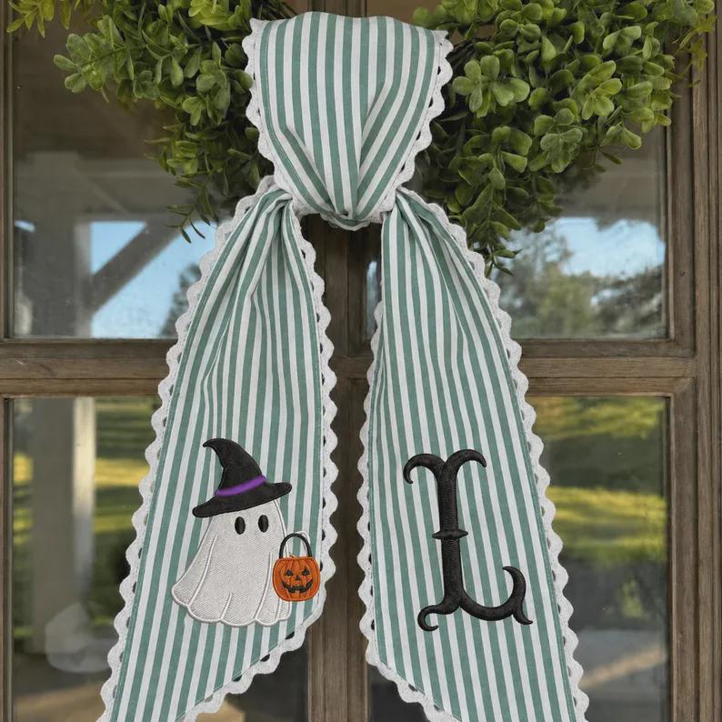 All Season Wreath Sash Bundle with Custom Monogram Bow Sashes and Personalized Fall Halloween Christmas Floral Door Decor Holiday Set - photo 3