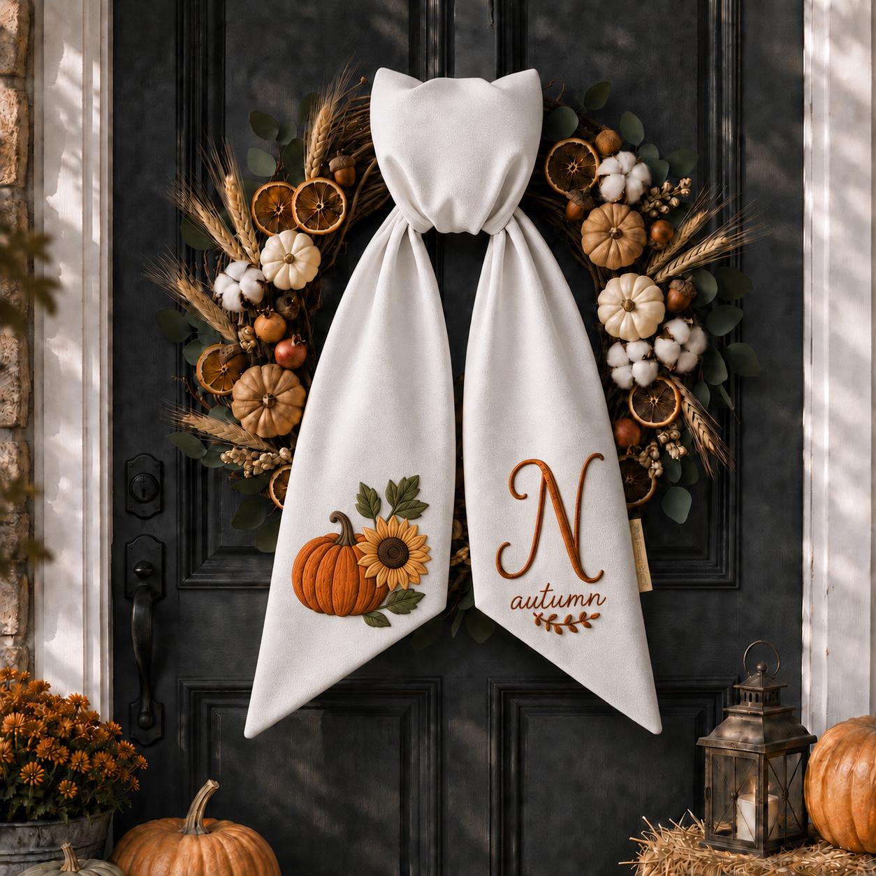 All Season Wreath Sash Bundle with Custom Monogram Bow Sashes and Personalized Fall Halloween Christmas Floral Door Decor Holiday Set - photo 10